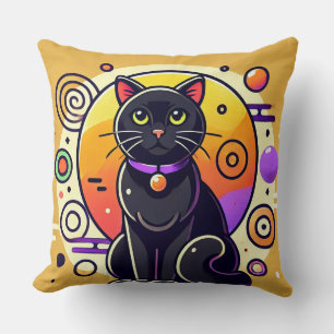 Schwarze Katze mit geometrischen Mustern Kissen