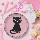 Schwarze Katze mit geschlitztem Schwanz Pappteller (Party)