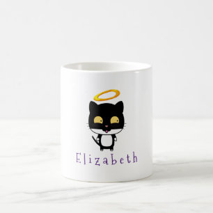 Schwarze Katze mit Golden Halo Niedlich Angel Pers Kaffeetasse