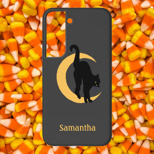 Schwarze Katze mit goldenen Augen auf einem zunehm Samsung Galaxy Hülle