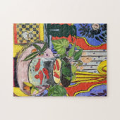 Schwarze Katze mit Goldfisch Puzzle (Horizontal)