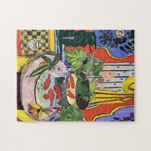 Schwarze Katze mit Goldfisch Puzzle (Horizontal)