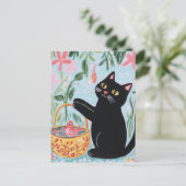 Schwarze Katze mit Goldfish Postkarte (Stehend Vorderseite)