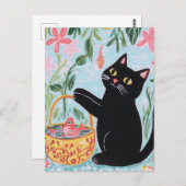 Schwarze Katze mit Goldfish Postkarte (Vorne/Hinten)