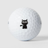 Schwarze Katze mit Großaugenbild Golfball (Vorderseite)