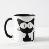 Schwarze Katze mit großen Augen, Schwanz in der Lu Tasse (Links)