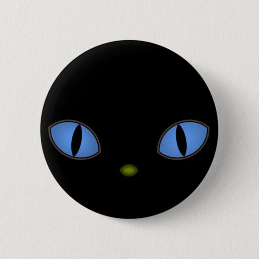 Schwarze Katze mit großen blauen Augen Button (Vorderseite)