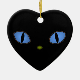 Schwarze Katze mit großen blauen Augen Keramik Ornament