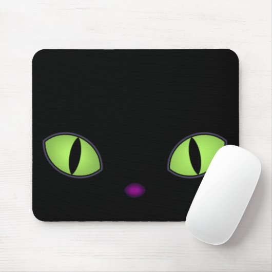Schwarze Katze mit großen grünen Augen Mousepad (Mit Mouse)