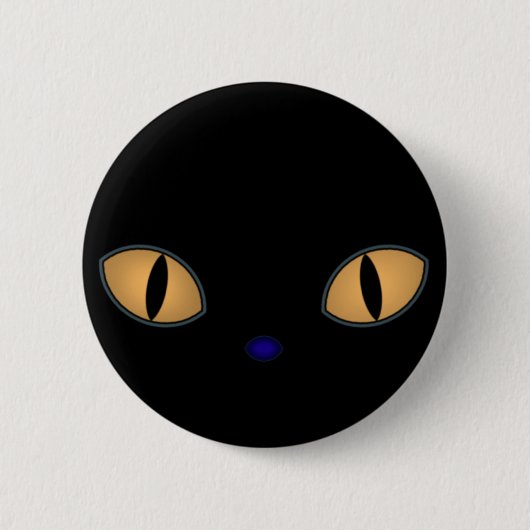 Schwarze Katze mit großen orangefarbenen Augen Button (Vorderseite)