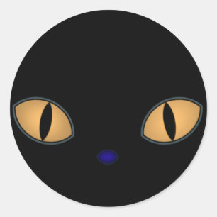 Schwarze Katze mit großen orangefarbenen Augen Runder Aufkleber