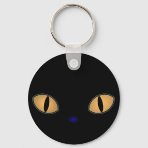 Schwarze Katze mit großen orangefarbenen Augen Schlüsselanhänger