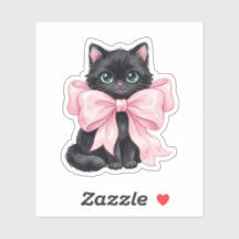 Schwarze Katze mit großer rosa Schleife Halloween