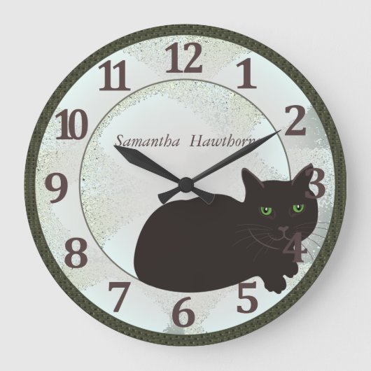 Schwarze Katze mit großflächiger Rundwand Große Wanduhr (Vorderseite)