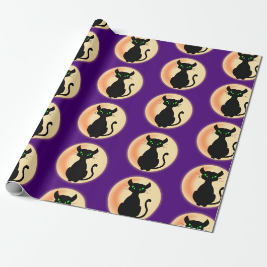 Schwarze Katze mit grünem Augenmuster Geschenkpapier (Ungerollt)
