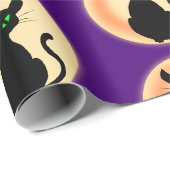 Schwarze Katze mit grünem Augenmuster Geschenkpapier (Rolleneckpunkt)