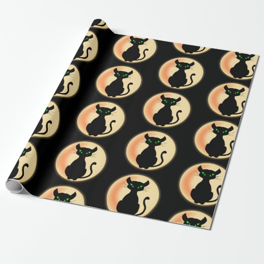 Schwarze Katze mit grünem Augenmuster Geschenkpapier (Ungerollt)