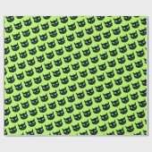 Schwarze Katze mit grünen Augen auf hellgrünem Lin Geschenkpapier (Flach)