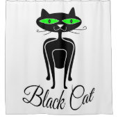 Schwarze Katze mit grünen Augen Duschvorhang (Vorderseite)