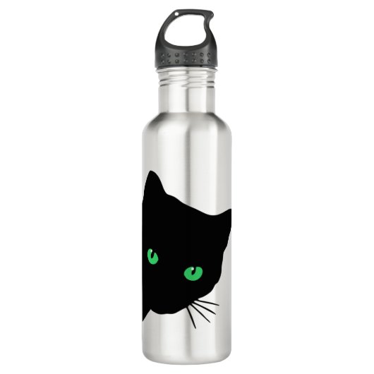 Schwarze Katze mit grünen Augen Edelstahlflasche (Vorderseite)