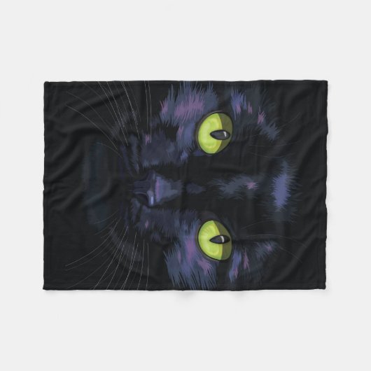 Schwarze Katze mit grünen Augen Fleecedecke (Vorderseite (Horizontal))