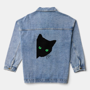 Schwarze Katze mit grünen Augen Jeansjacke