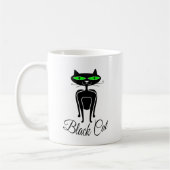 Schwarze Katze mit grünen Augen Kaffeetasse (Links)