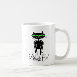 Schwarze Katze mit grünen Augen Kaffeetasse
