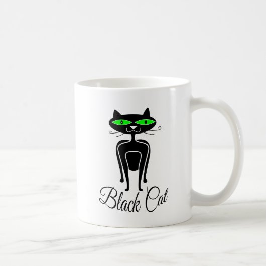 Schwarze Katze mit grünen Augen Kaffeetasse (Rechts)