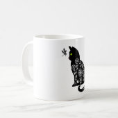 Schwarze Katze mit grünen Augen Kaffeetasse (Vorderseite Links)