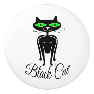 Schwarze Katze mit grünen Augen Keramikknauf