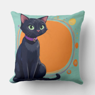 Schwarze Katze mit grünen Augen Kissen