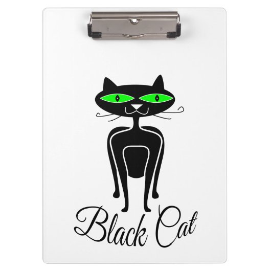 Schwarze Katze mit grünen Augen Klemmbrett (Vorderseite)