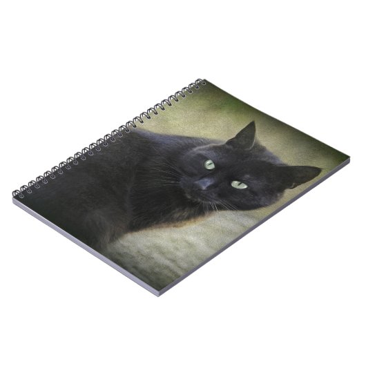Schwarze Katze mit grünen Augen Notizblock (Linke Seite)