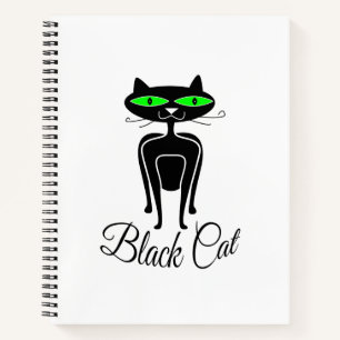 Schwarze Katze mit grünen Augen Notizbuch