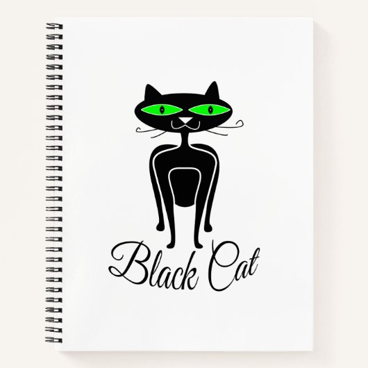 Schwarze Katze mit grünen Augen Notizbuch (Vorderseite)