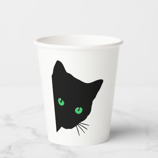 Schwarze Katze mit grünen Augen Pappbecher (Vorderseite)
