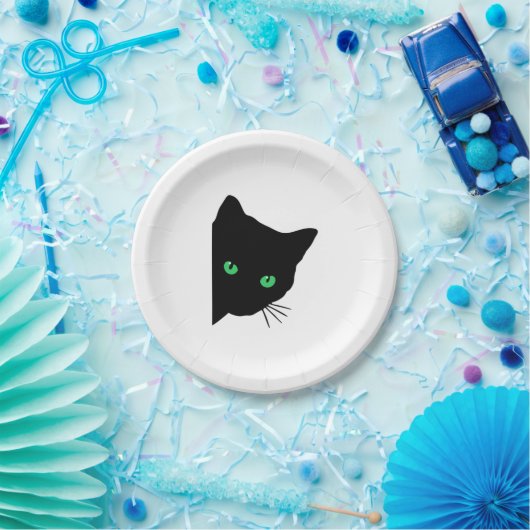 Schwarze Katze mit grünen Augen Pappteller (Party)