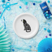 Schwarze Katze mit grünen Augen Pappteller (Party)
