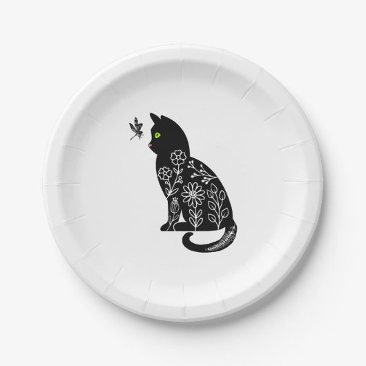 Schwarze Katze mit grünen Augen Pappteller (Vorderseite)