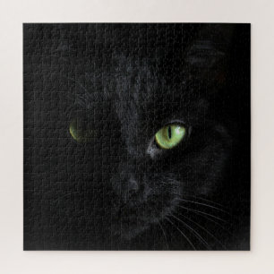 Schwarze Katze mit grünen Augen Puzzle