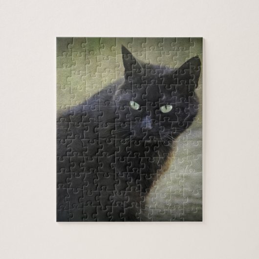 Schwarze Katze mit grünen Augen Puzzle (Vertikal)