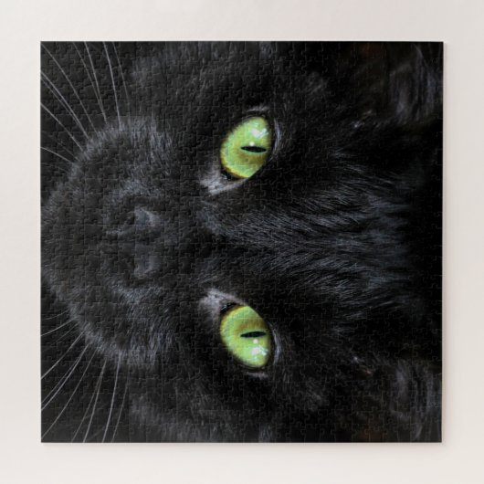 Schwarze Katze mit grünen Augen Puzzle (Horizontal)