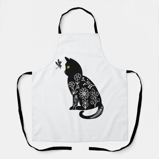 Schwarze Katze mit grünen Augen Schürze (Vorderseite)
