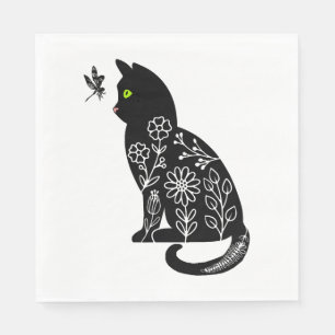 Schwarze Katze mit grünen Augen Serviette