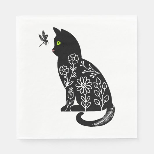 Schwarze Katze mit grünen Augen Serviette (Vorderseite)