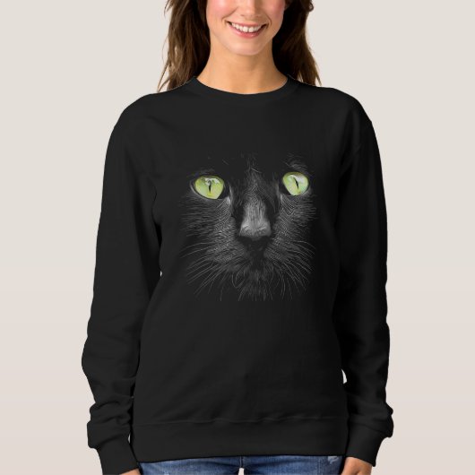 Schwarze Katze mit grünen Augen Sweatshirt (Vorderseite)