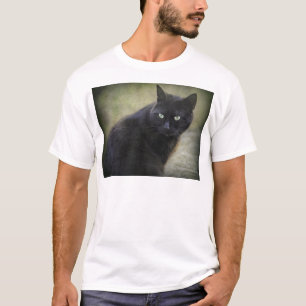 Schwarze Katze mit grünen Augen T-Shirt