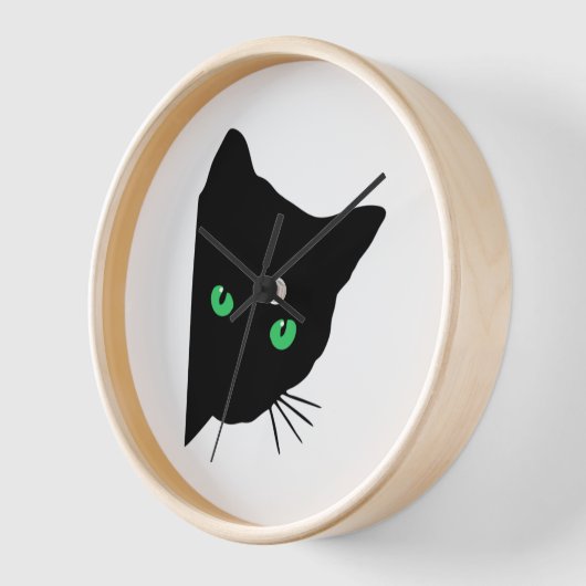 Schwarze Katze mit grünen Augen Uhr (Winkel)