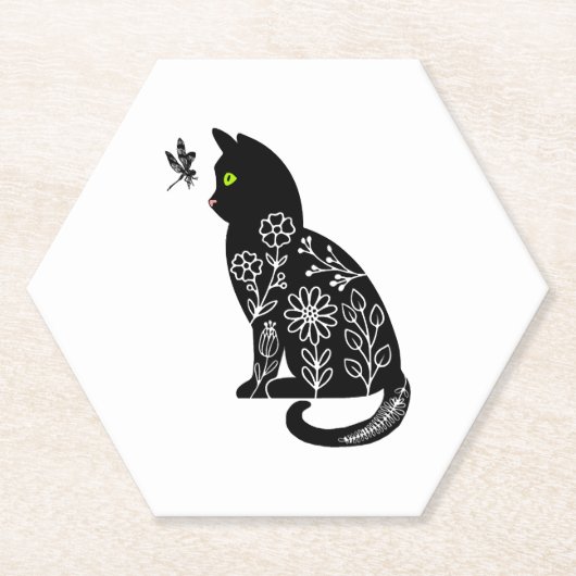 Schwarze Katze mit grünen Augen Untersetzer (Vorderseite)